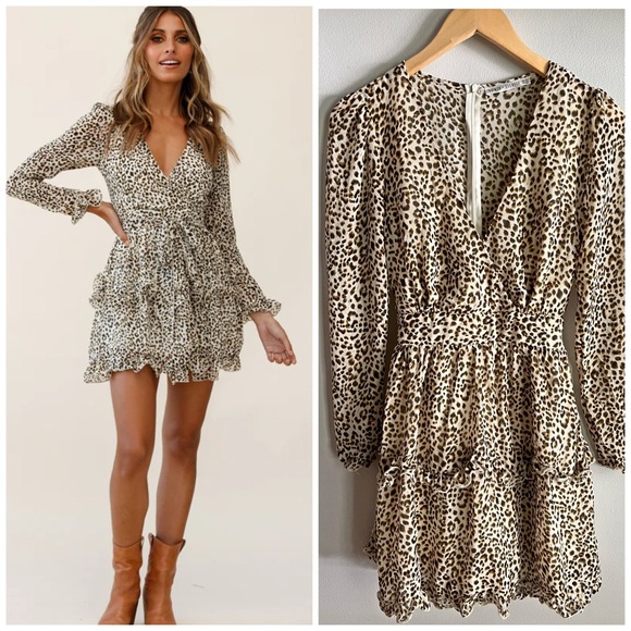 saints + secrets Dresses & Skirts - SAINTS + SECRETS leopard ruffle animal print mini dress formal cocktail
